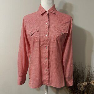 Vtg Karman Pearl Snap Western Shirt Women Long Sleeve Gingham Red White Sz M ?